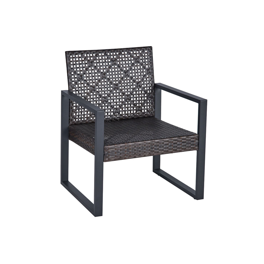 Acacia wood top patio table with wicker frame and beige cushions from Anthony & Home outdoor collection, suitable for garden seating.