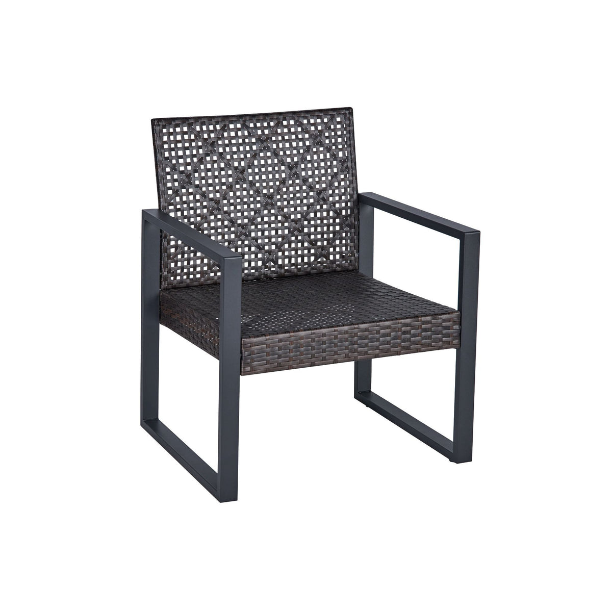 Acacia wood top patio table with wicker frame and beige cushions from Anthony & Home outdoor collection, suitable for garden seating.