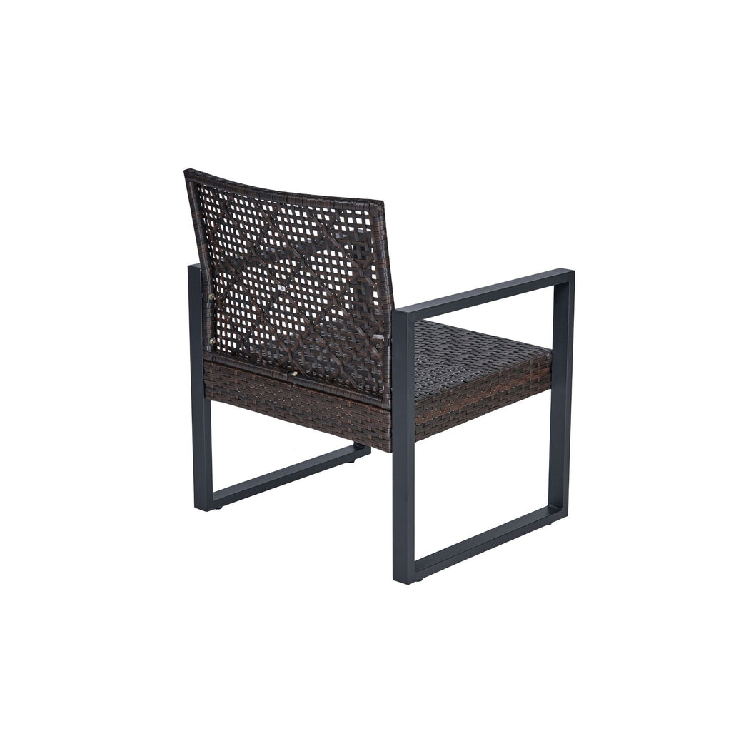Acacia wood patio set with wicker frame and beige cushions, outdoor furniture by Anthony & Home.