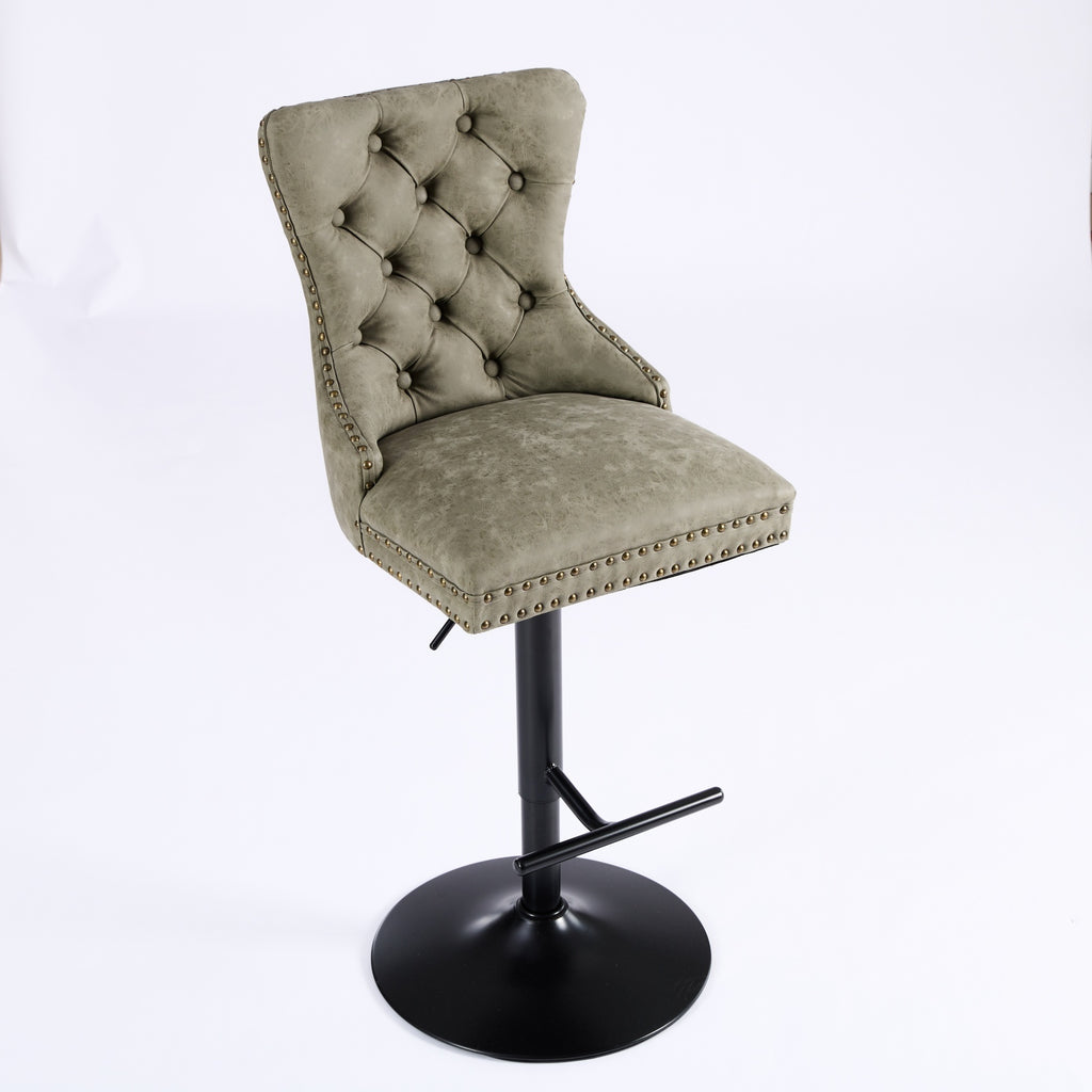 Pair of aged retro PU leather bar stools from Anthony & Home, vintage-inspired design, set of two with wooden legs.