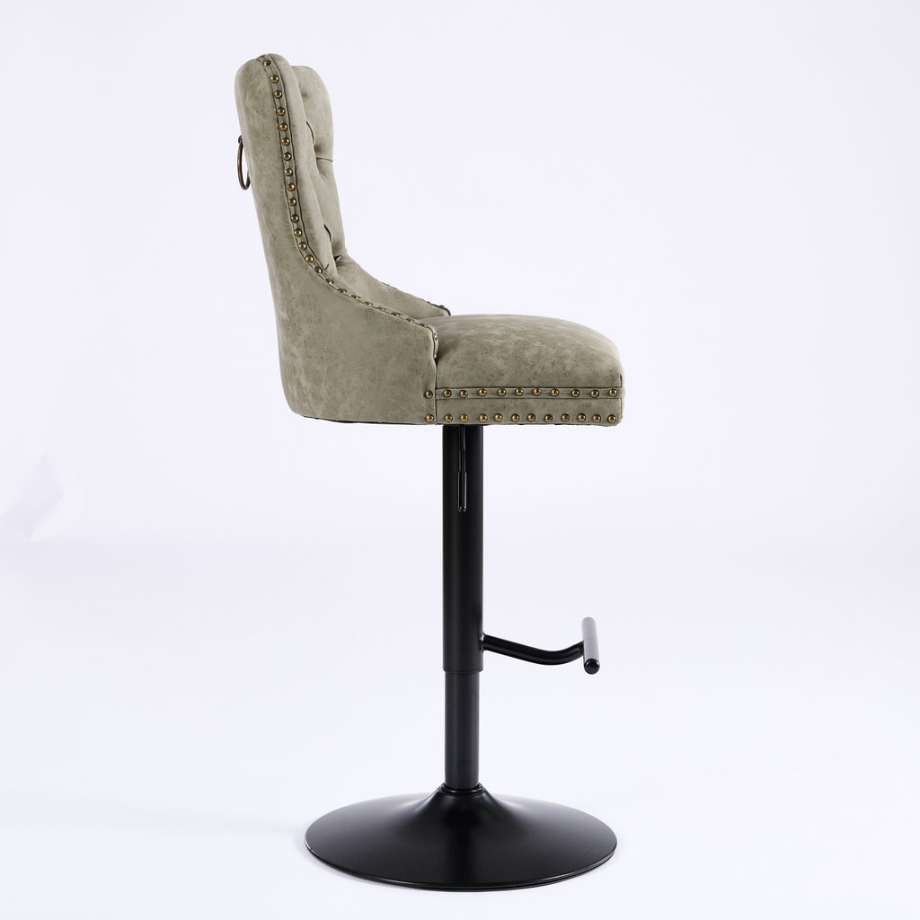 Pair of aged retro Anthony & Home PU leather bar stools with vintage-inspired design, set of two, featuring wooden legs and cushioned seats.