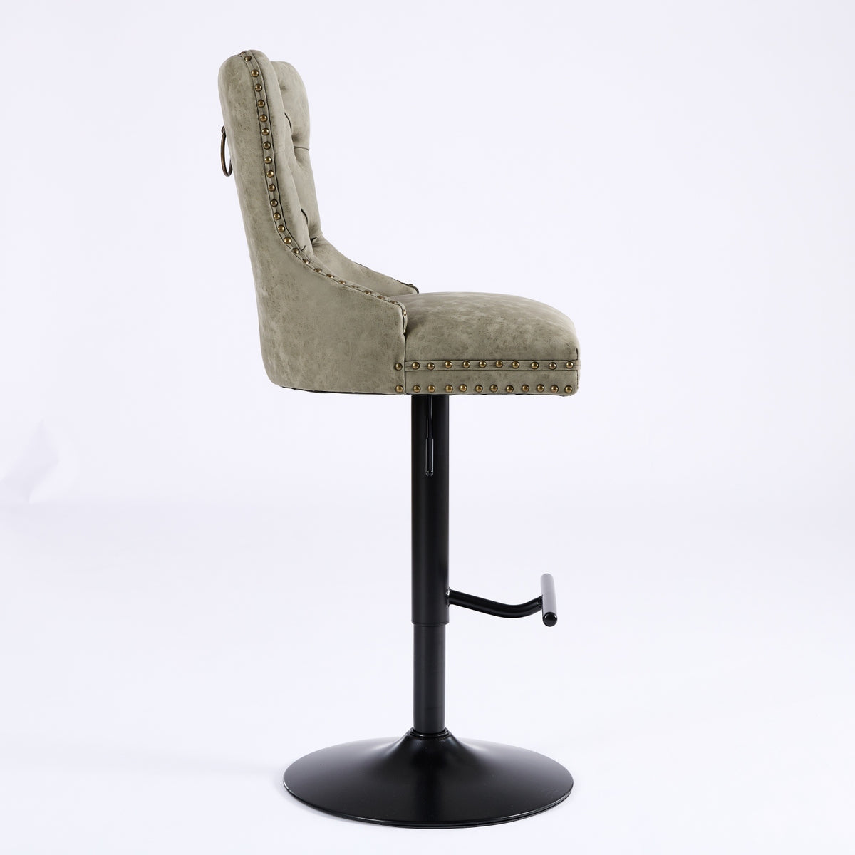 Pair of aged retro Anthony & Home PU leather bar stools with vintage-inspired design, set of two, featuring wooden legs and cushioned seats.