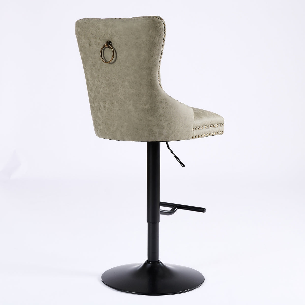 Pair of aged retro-style Anthony & Home PU leather bar stools with metal legs, set of 2, featuring vintage design and comfortable seating.