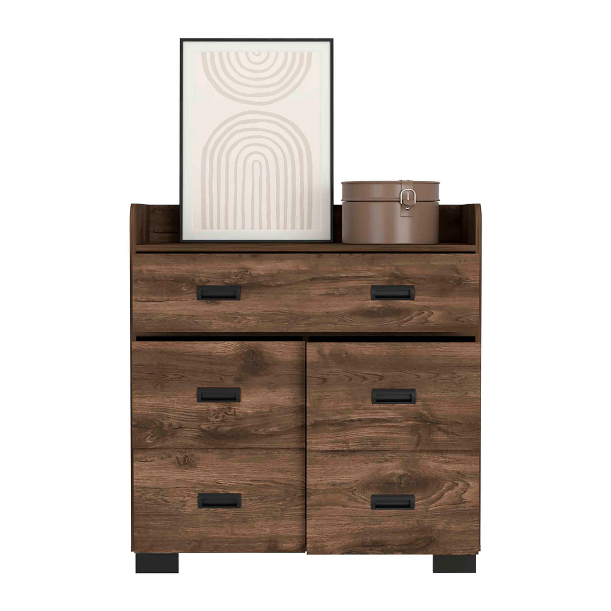 Dark brown Alyn dresser with four drawers from Anthony & Home's Modern Boutique collection, showcasing sleek quiet luxury design.