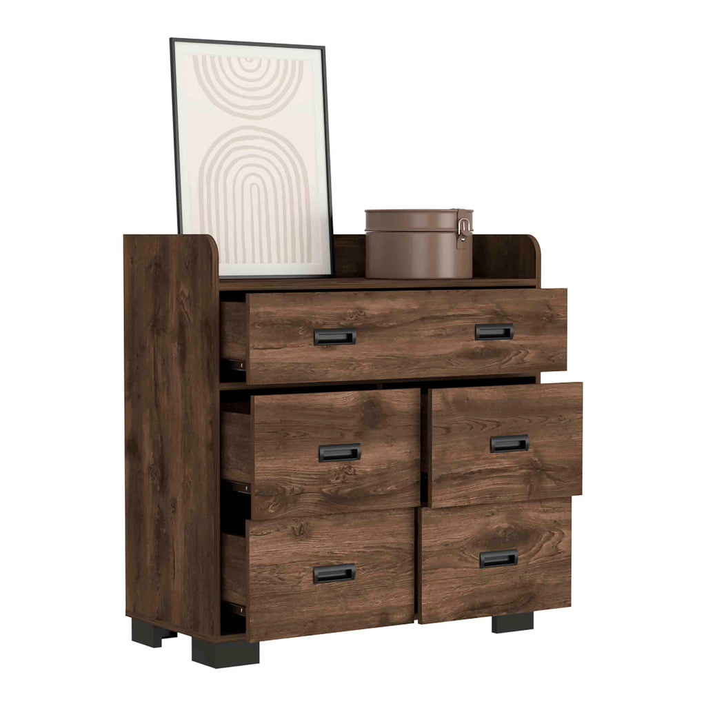 Dark brown Alyn dresser with four drawers from Anthony & Home's Modern Boutique collection, showcasing sleek modern design.