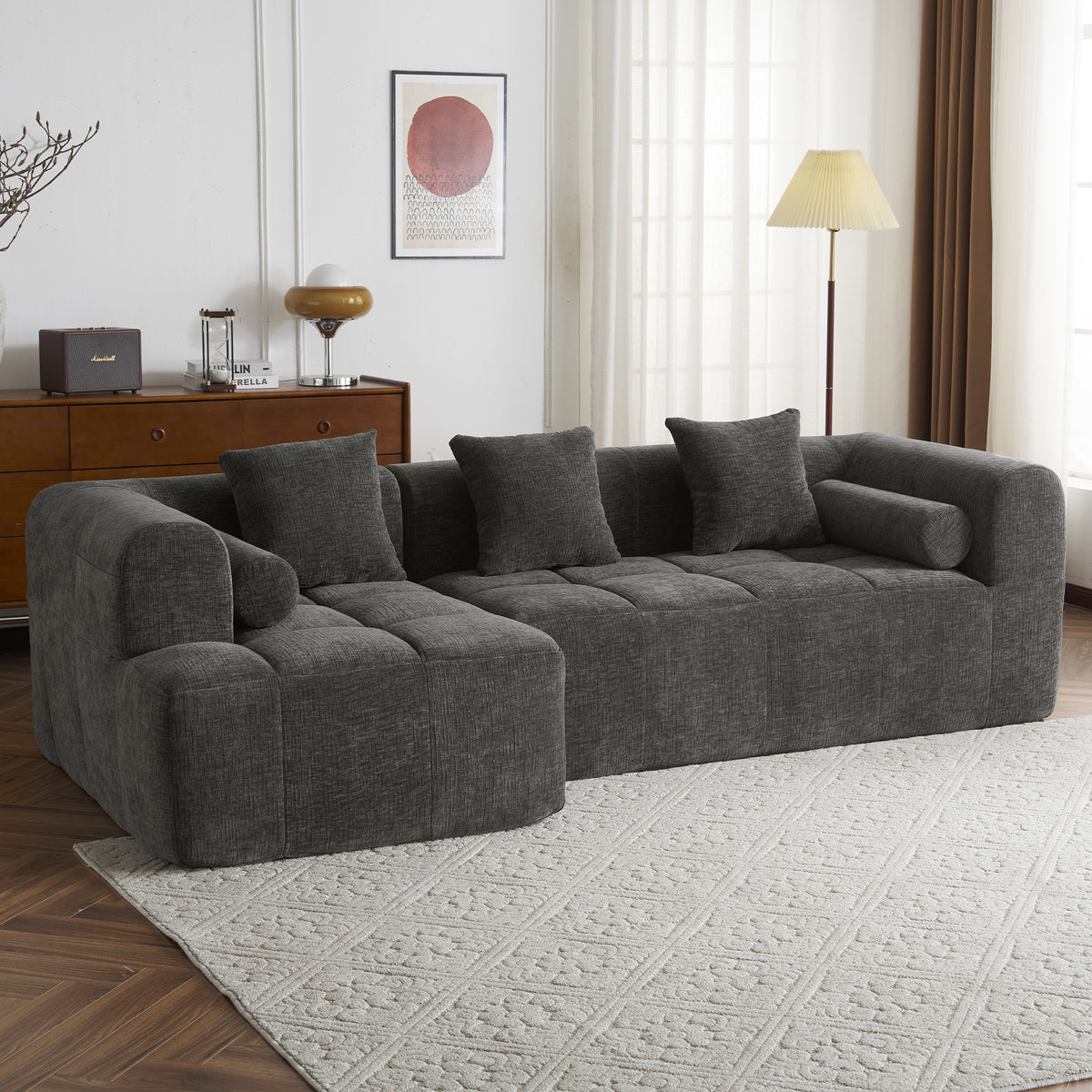 Anthony & Home American Design Collection Signature Chenille Modular Sectional Sofa with deep seating, shown in a modern living room setting.
