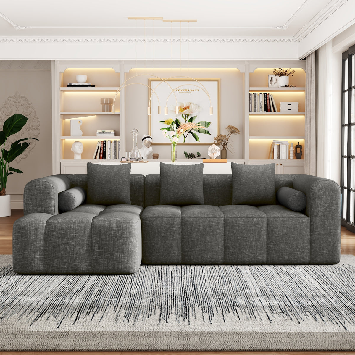 American Design Collection Signature Chenille Modular Sectional Sofa by Anthony & Home with deep seating in a modern living room setting