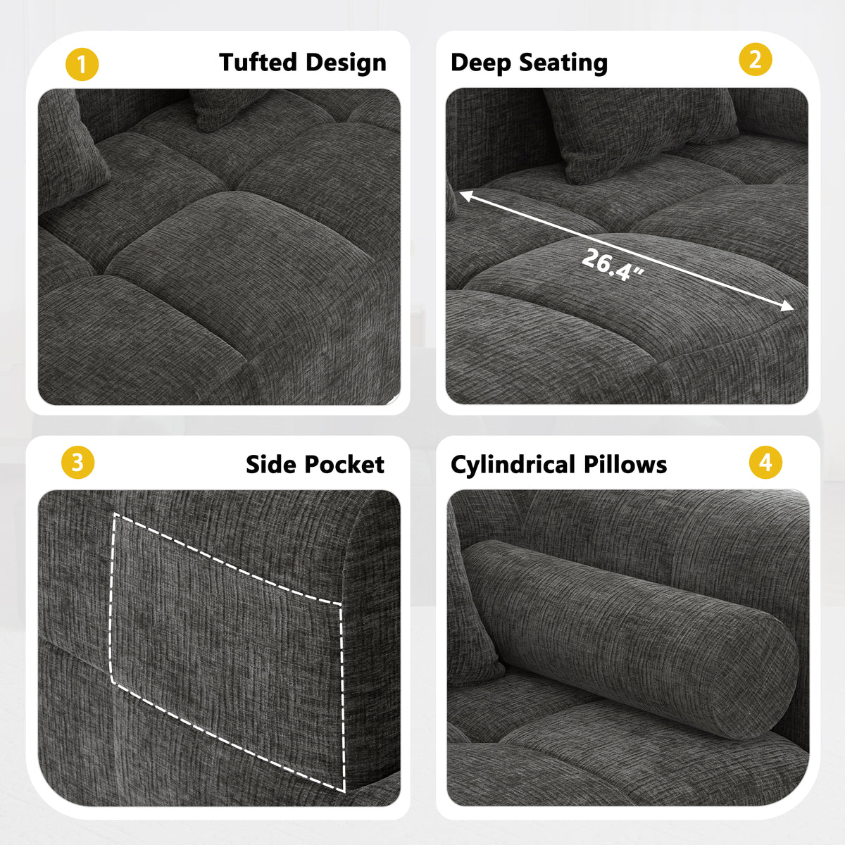 Anthony & Home American Design Collection Signature Chenille Modular Sectional Sofa with deep seating, soft plush fabric and contemporary style