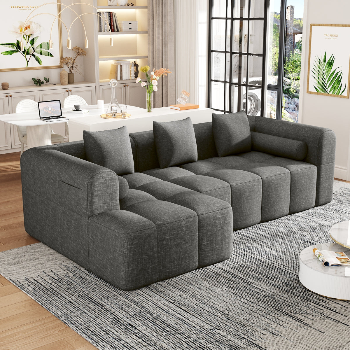 Anthony & Home American Design Collection Signature Chenille Modular Sectional Sofa with deep seating in a stylish living room setting.