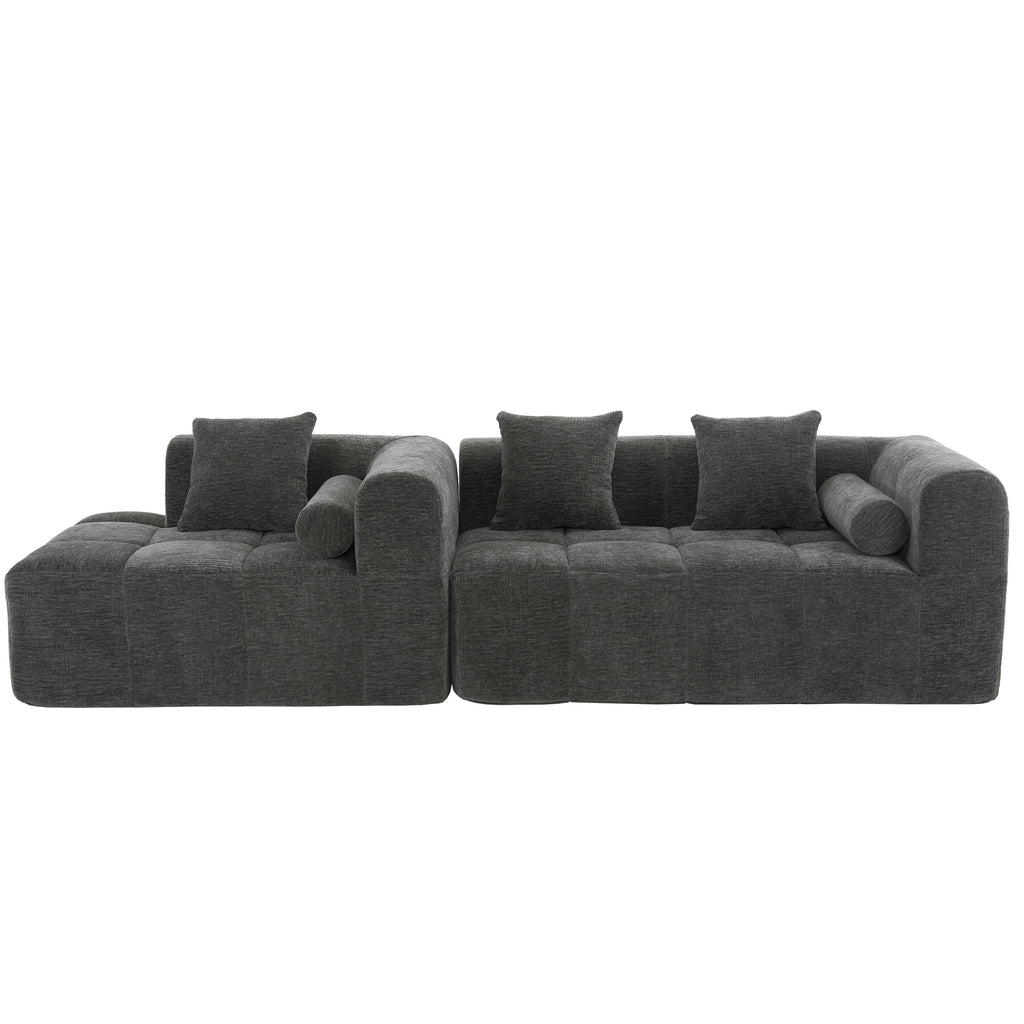 Anthony & Home American Design Collection Signature Chenille Modular Sectional Sofa with deep seating, in a neutral fabric, shown in a living room.