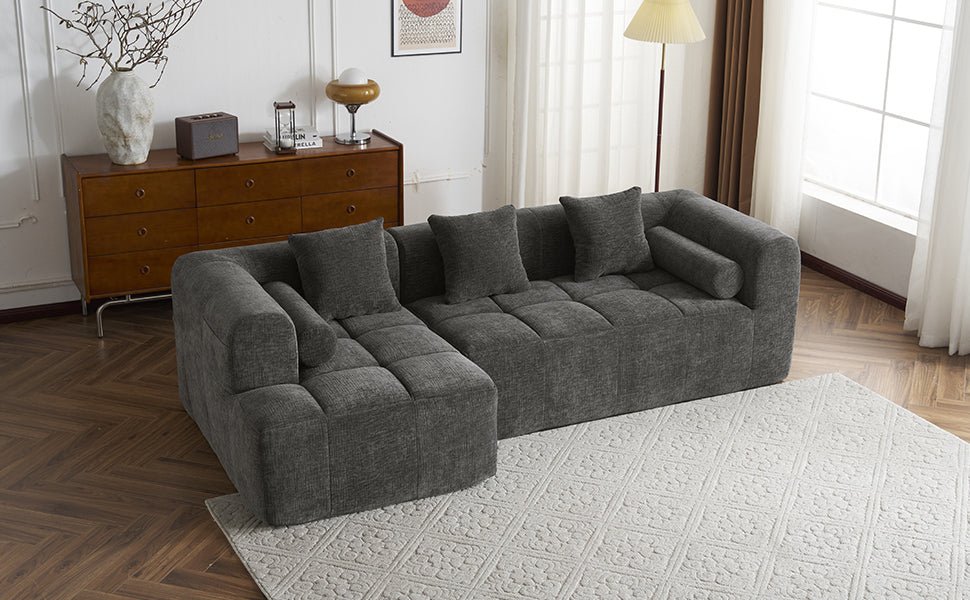 Anthony & Home American Design Collection signature chenille modular sectional sofa with deep seating, shown in a contemporary living room setting.