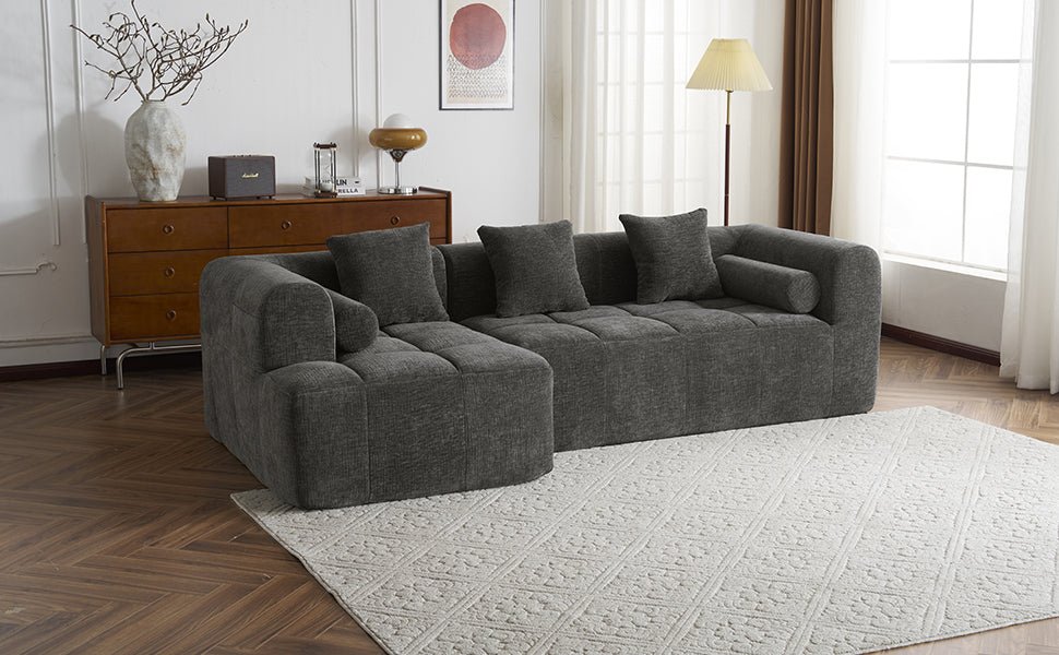 Anthony & Home American Design Collection signature chenille modular sectional sofa with deep seating, shown in a stylish living room setting.