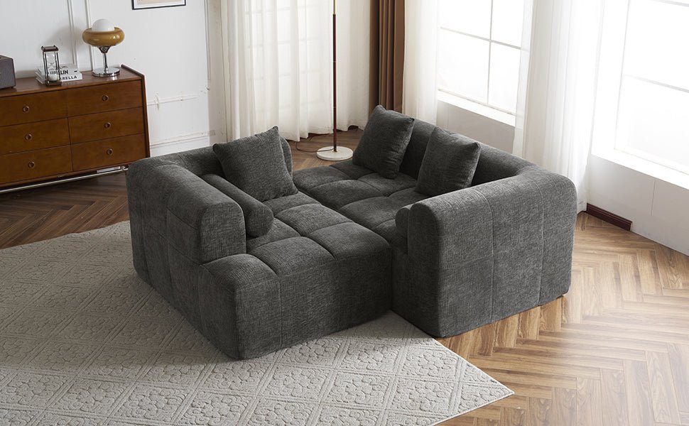 American Design Collection Signature Chenille Modular Sectional Sofa by Anthony & Home with deep, plush seating and modern style.