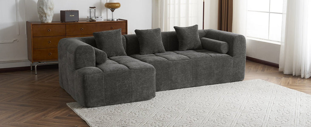 American Design Collection Anthony & Home chenille modular sectional sofa with deep seating, showcasing plush fabric and versatile arrangement.