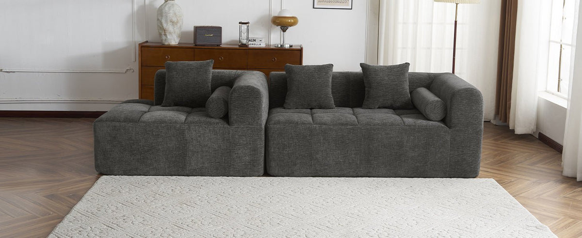 Anthony & Home American Design Collection Signature Chenille Modular Sectional Sofa with deep seating in a modern living room setting.