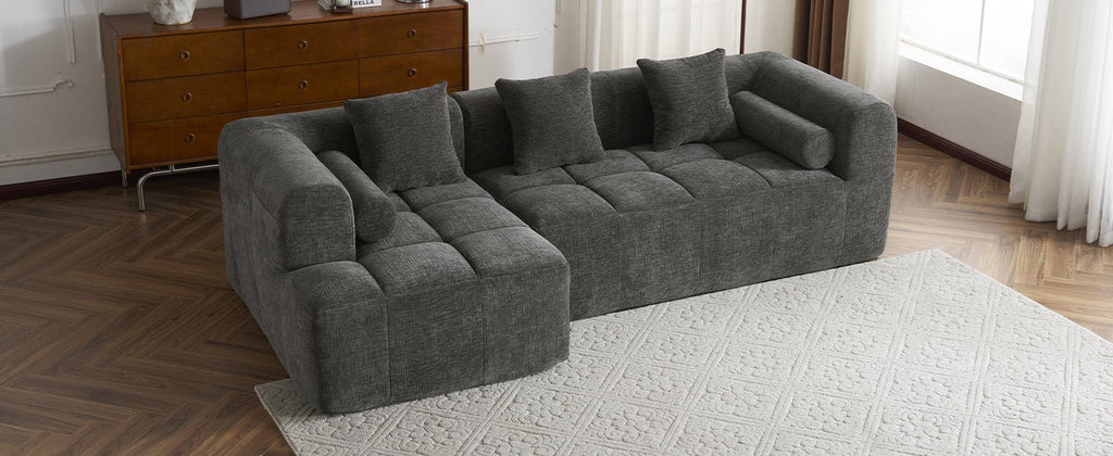 American Design Collection Signature Chenille Modular Sectional Sofa by Anthony & Home, featuring deep seating and plush fabric.