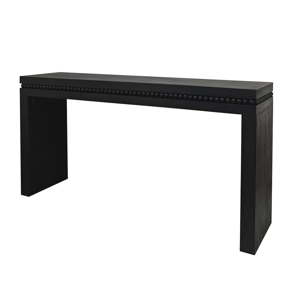 Antique black console table from the Artisan Collection with elegant wooden design and sleek finish, by Anthony & Home.