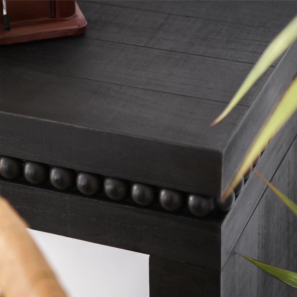 Antique black console table from the Artisan Collection featuring elegant wood craftsmanship, ideal for entryways or living rooms.