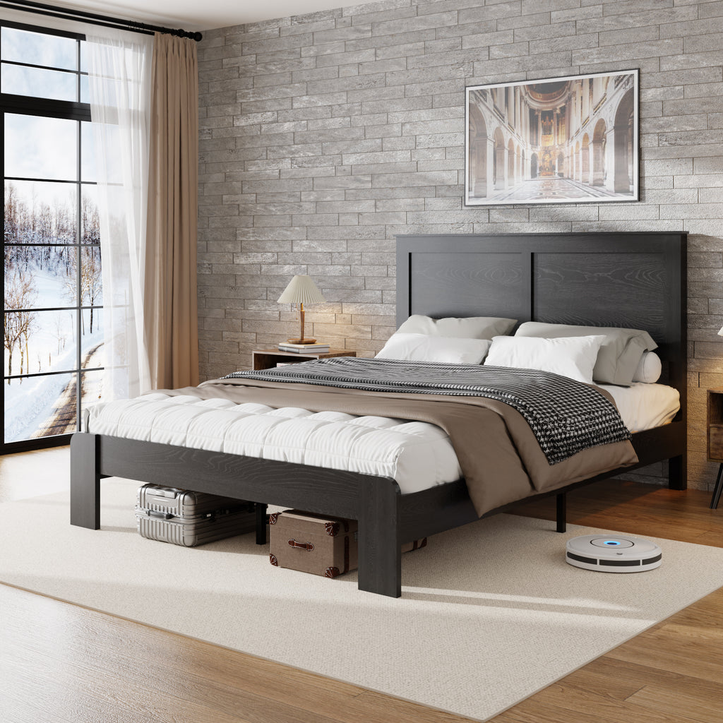 Antique Black Studio Platform King Bed Frame by Anthony & Home with sleek, modern design and sturdy wood construction.