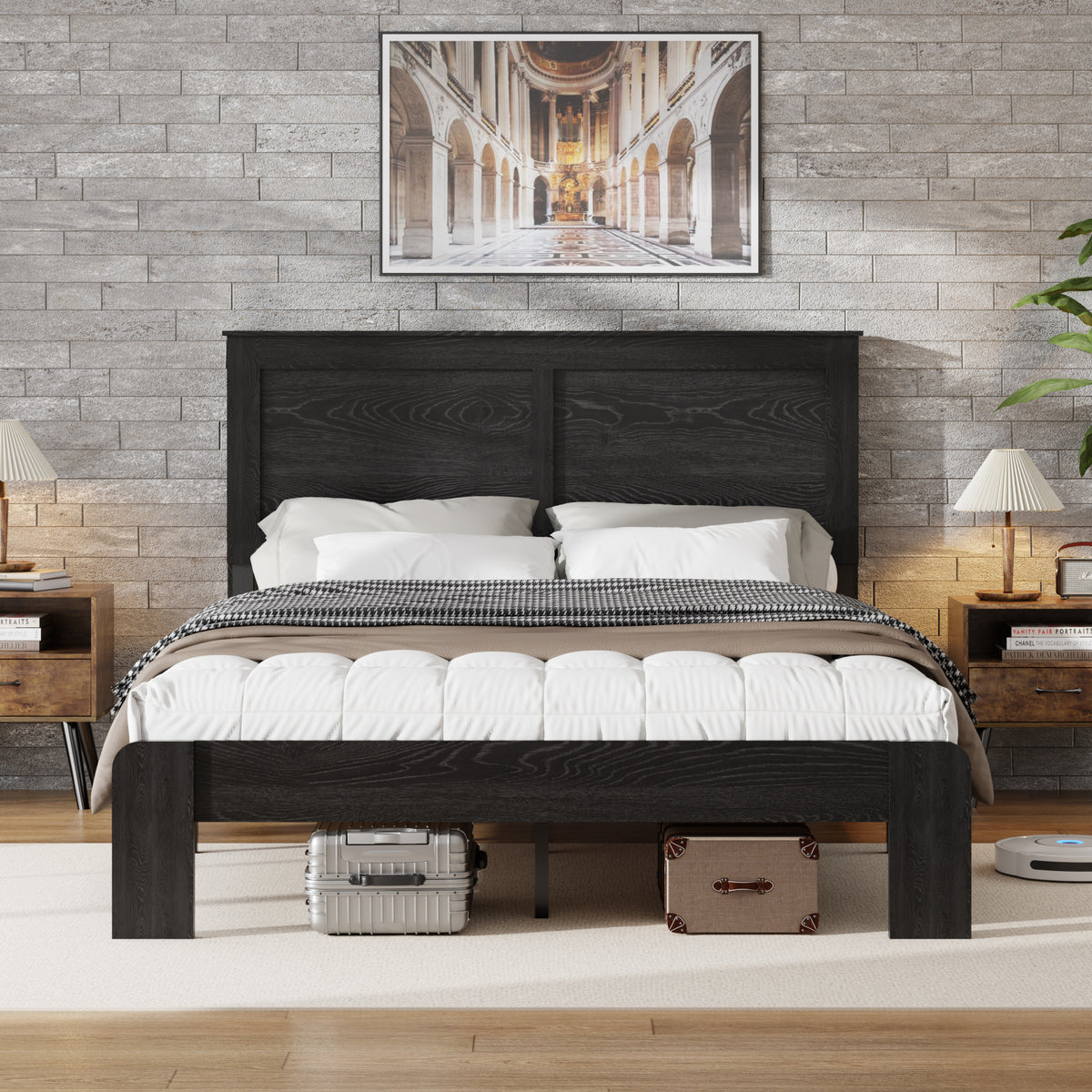 Antique black Anthony & Home studio platform king bed frame with sturdy wooden construction and elegant design