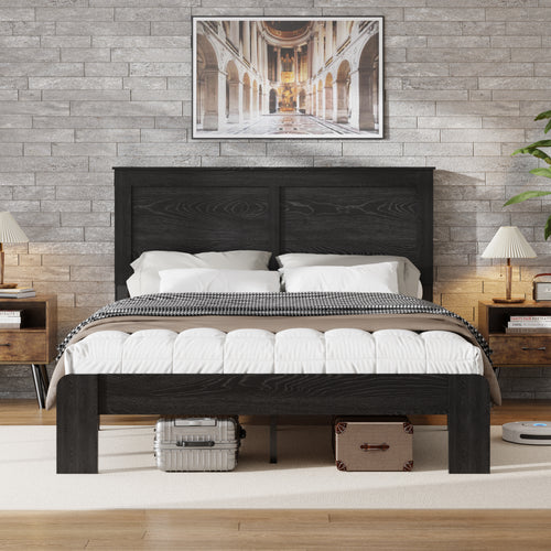 Antique black studio platform king bed frame by Anthony & Home with a sleek, modern design and sturdy wooden construction.