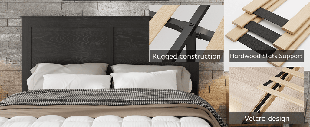 Antique black Anthony & Home studio platform king bed frame with sleek design and sturdy structure, shown in a bedroom setting.