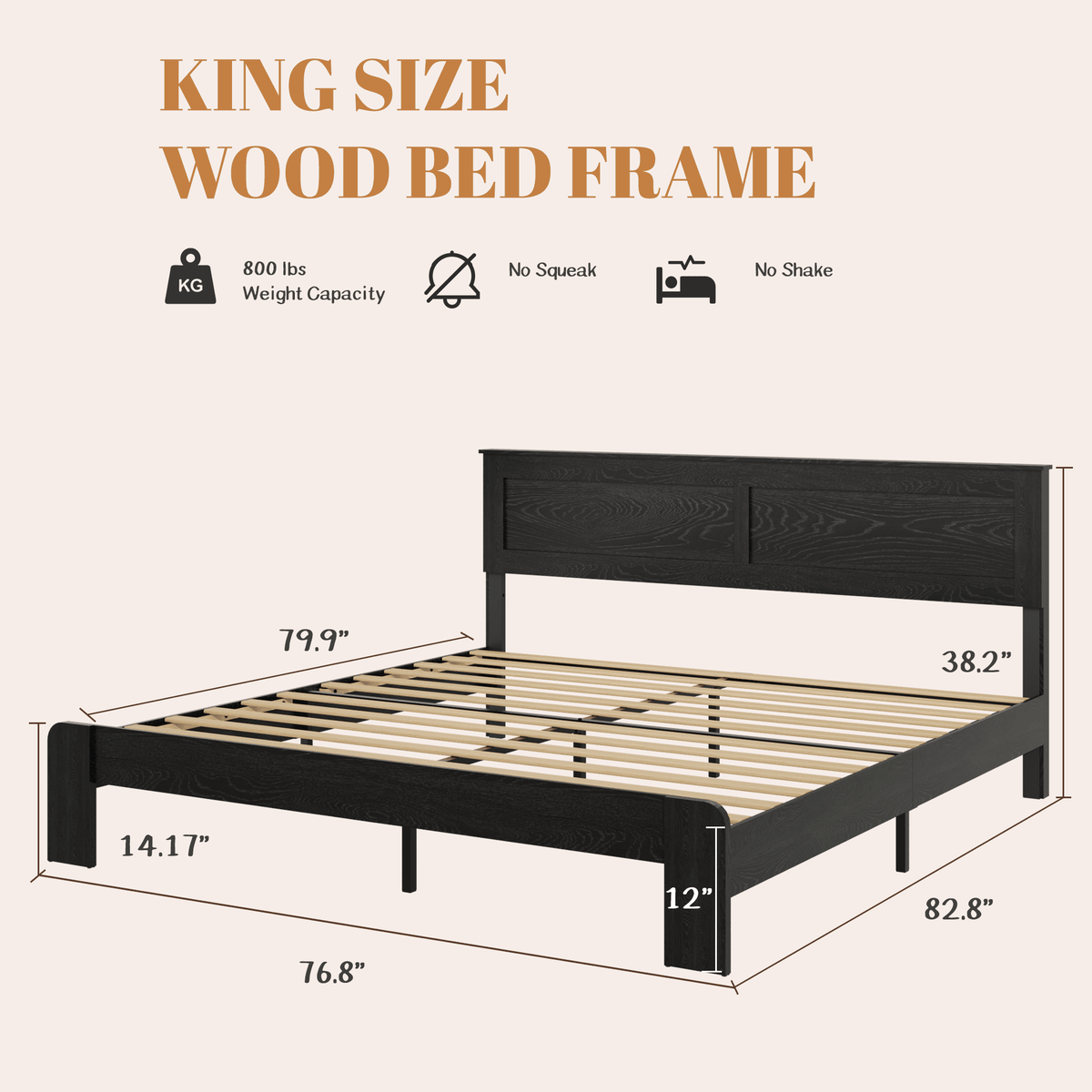 Antique black Studio Platform King Bed Frame by Anthony & Home with sleek design and sturdy wooden construction.