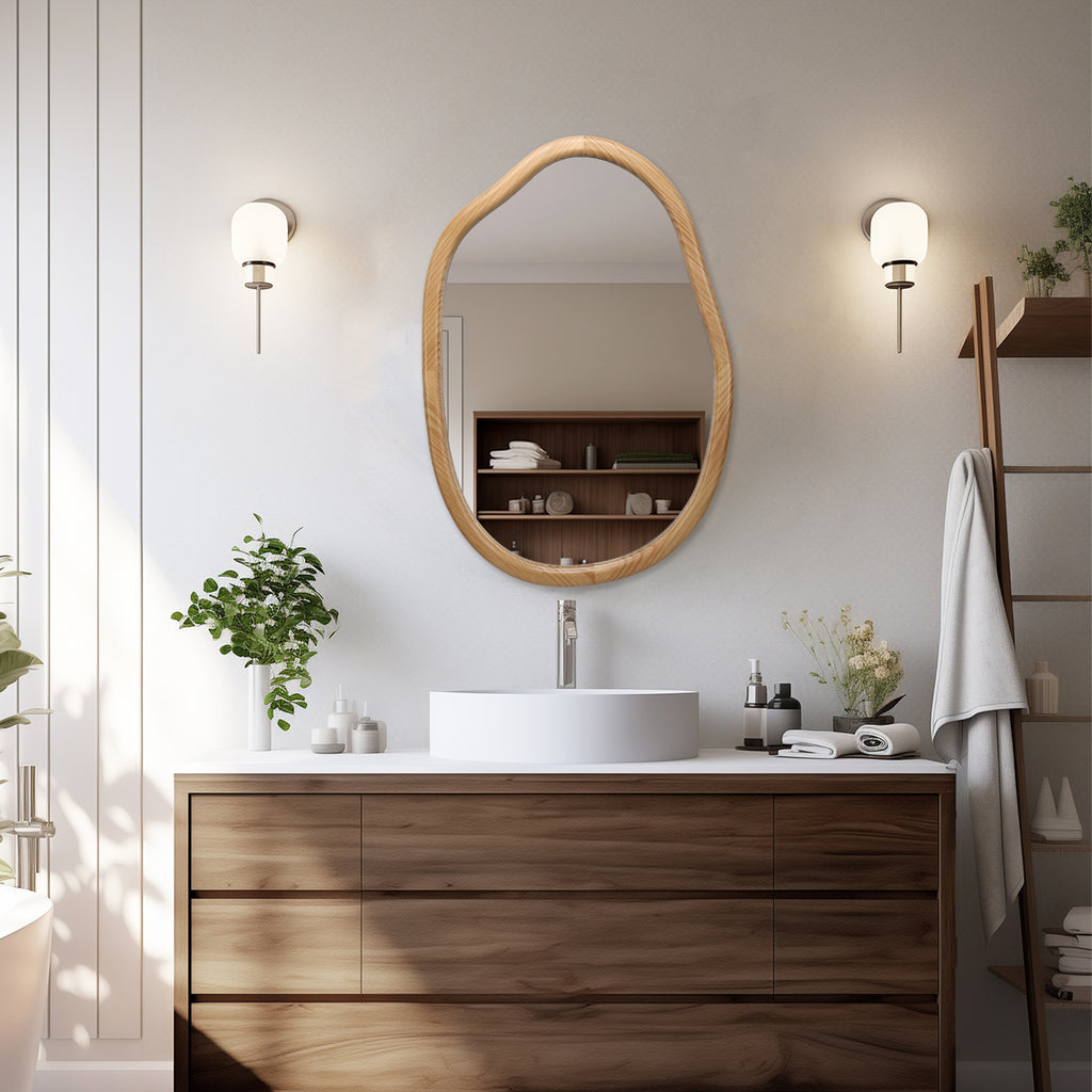 Antique natural wave wall mirror by Anthony & Home with a vintage-inspired frame and elegant curved design.