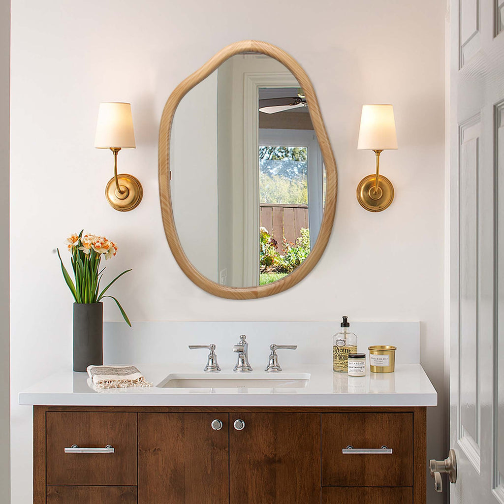 Antique Natural Wave Wall Mirror by Anthony & Home featuring a rustic, wavy wood frame and vintage-inspired design.