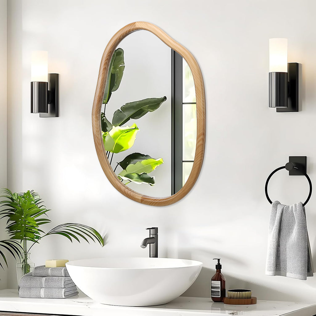 Antique Natural Wave Wall Mirror by Anthony & Home featuring a vintage-inspired, wavy wood frame for stylish wall decor.