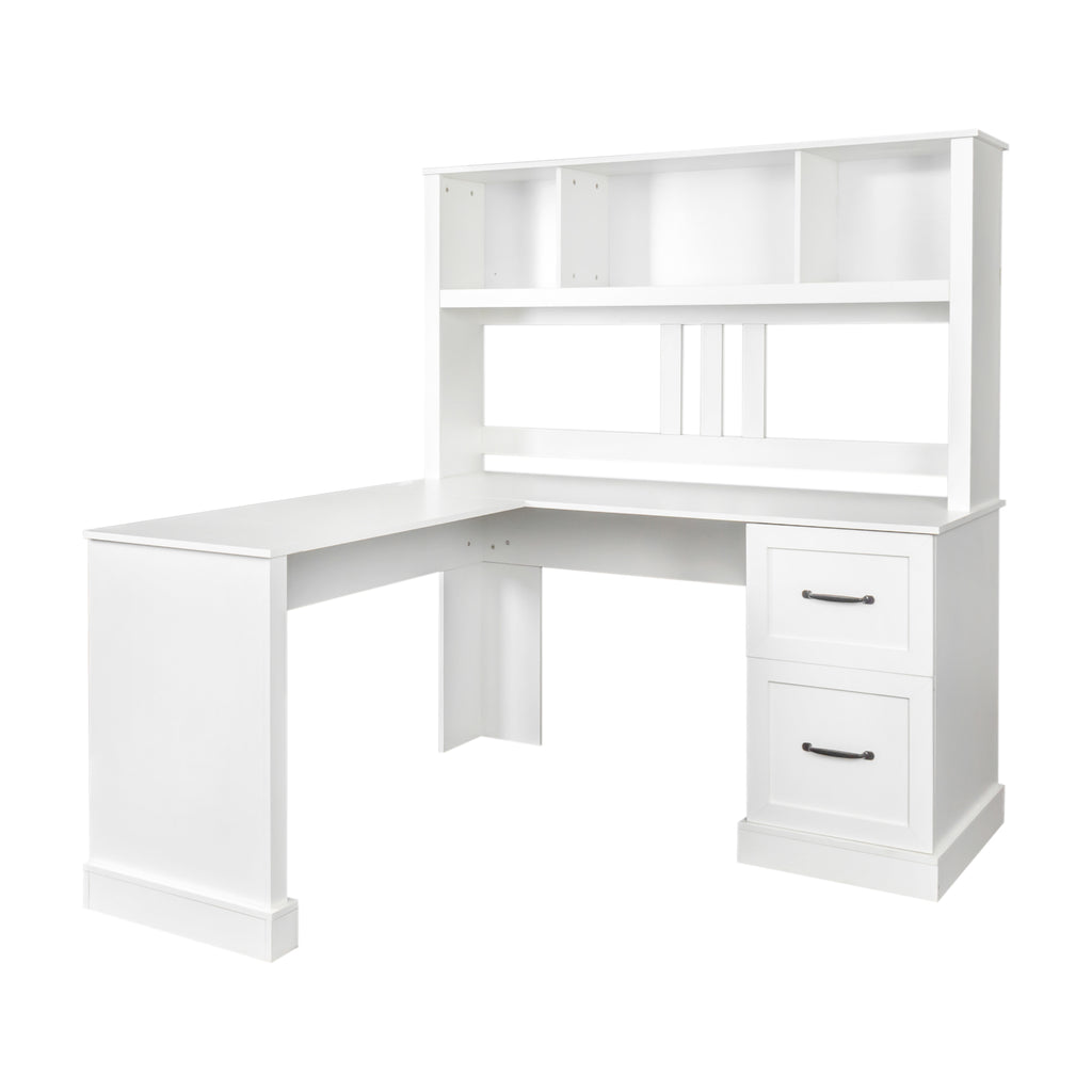 Antiqued white desk with hutch from Anthony & Home, featuring a classic wooden design and multiple storage compartments.