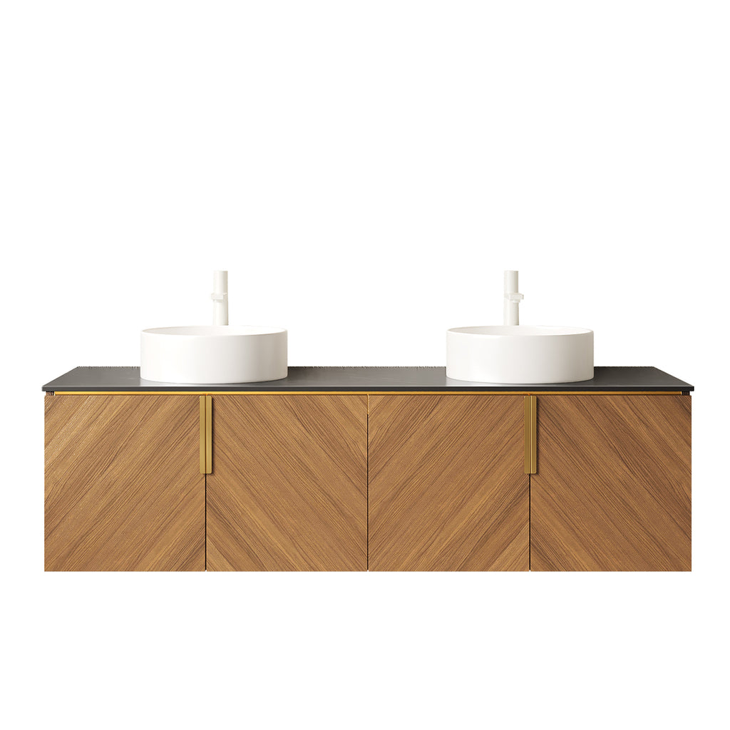 Anthony & Home Arai 60-inch floating vanity with black sintered stone countertop, modern bathroom furniture and sleek design.