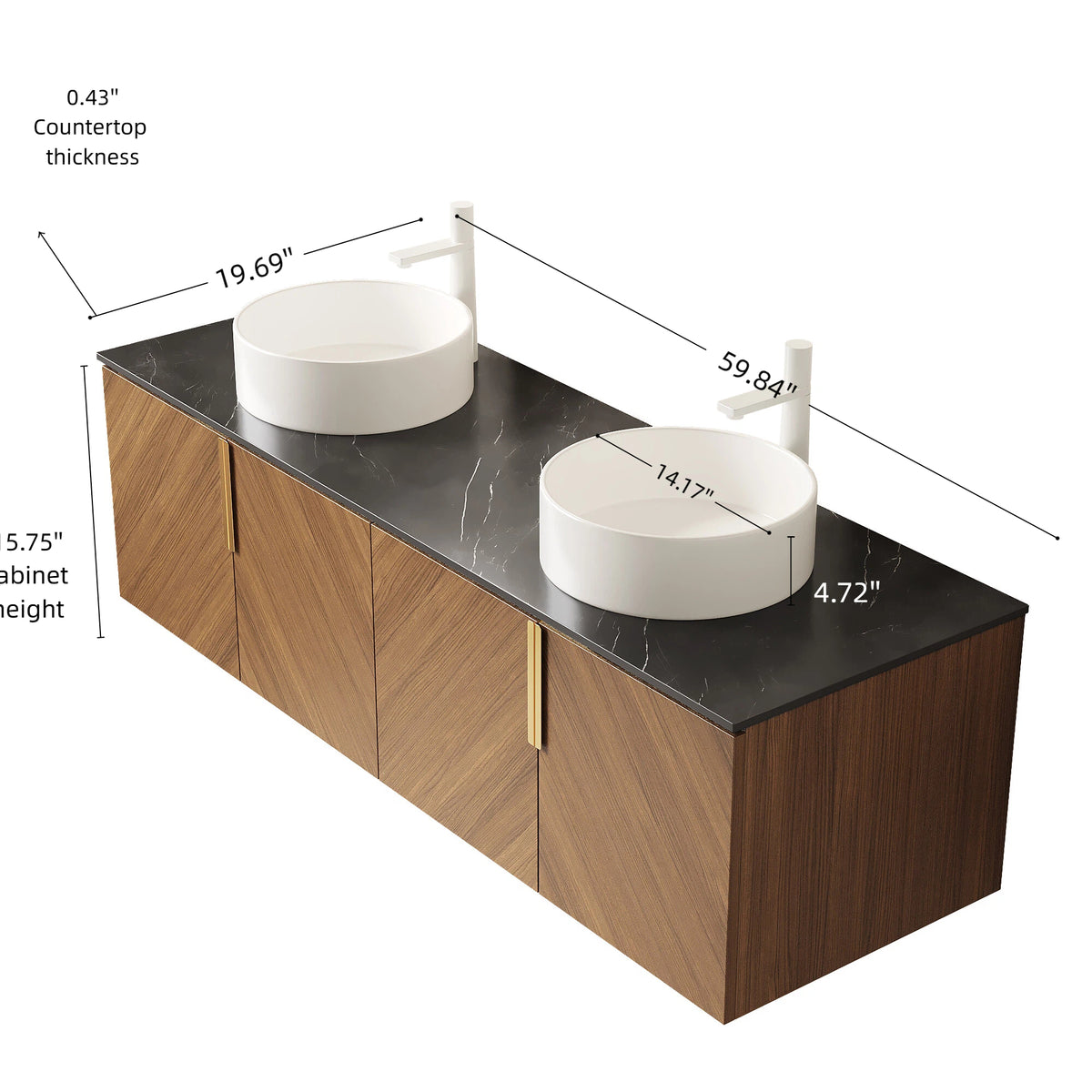 Arai 60-inch floating vanity by Anthony & Home with black sintered stone countertop and modern minimalist design.