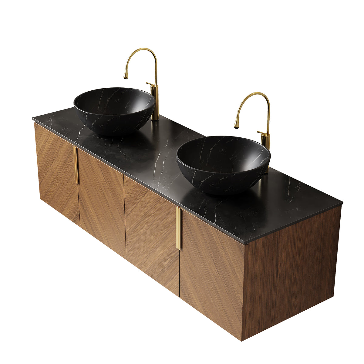 Anthony & Home Arai floating bathroom vanity with black sintered stone countertop and sleek modern design.
