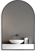 Black aluminum arched bathroom mirror, 20x30 inches with sleek design, by Anthony & Home in the Atelier collection.