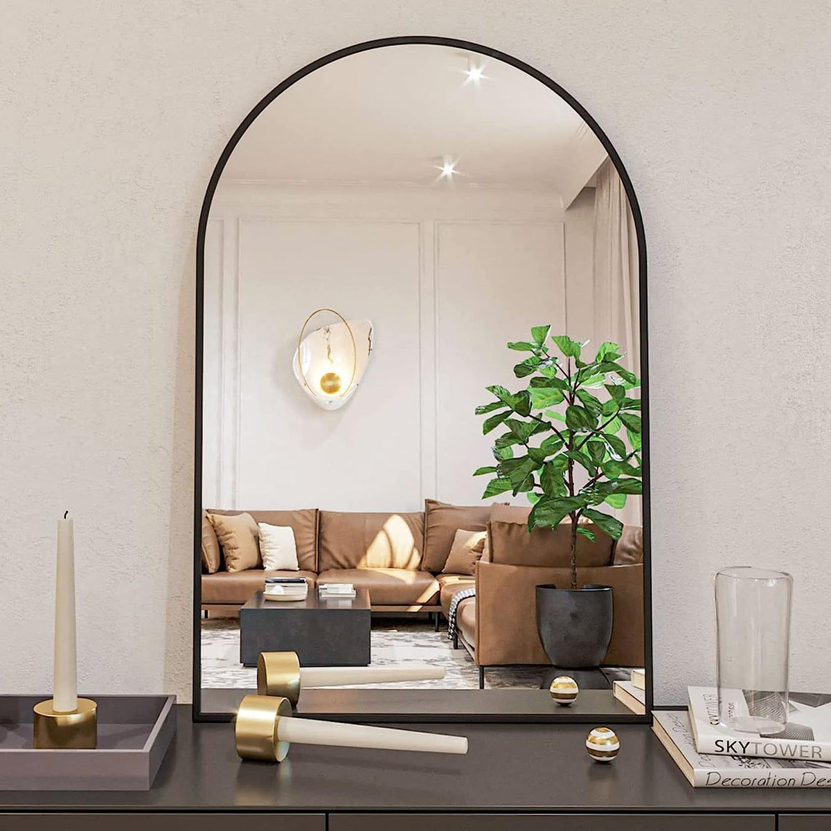 Arched black aluminum bathroom mirror measuring 20x30 inches, modern design by Anthony & Home in a sleek, contemporary style.