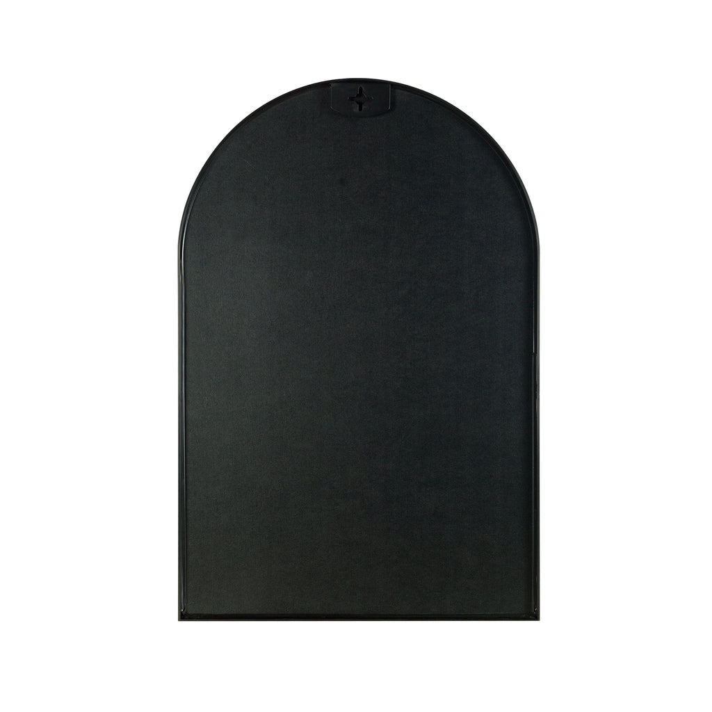 Arched black aluminum bathroom mirror with sleek frame, designed for modern bathroom decor by Anthony & Home