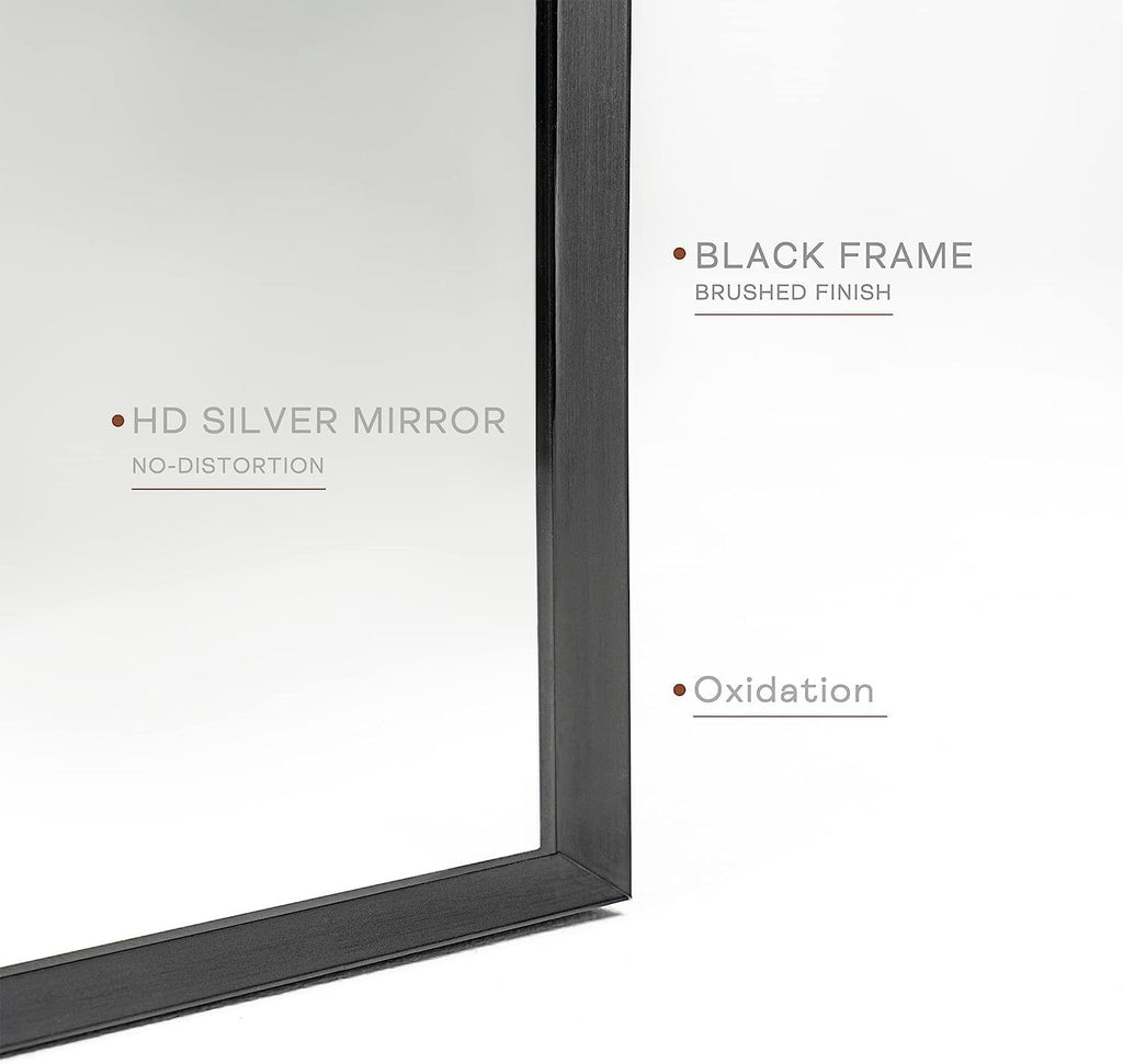 Arched black metal mirror with brushed aluminum frame from Anthony & Home, 24x36 inches, decorative wall mirror with modern design