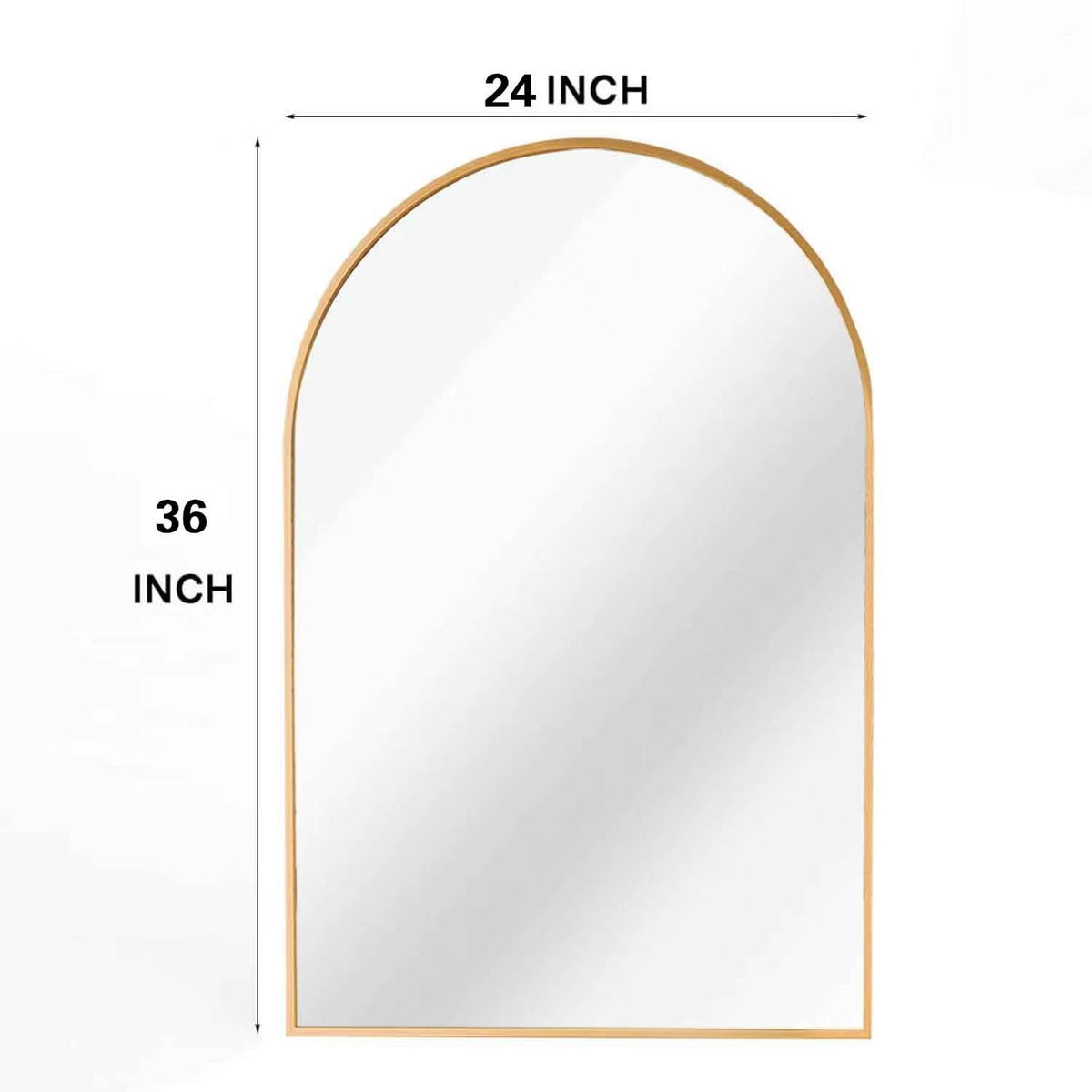 Elegant arched gold metal mirror from the Classic Collection by Anthony & Home, featuring a sleek, modern design for stylish interiors.