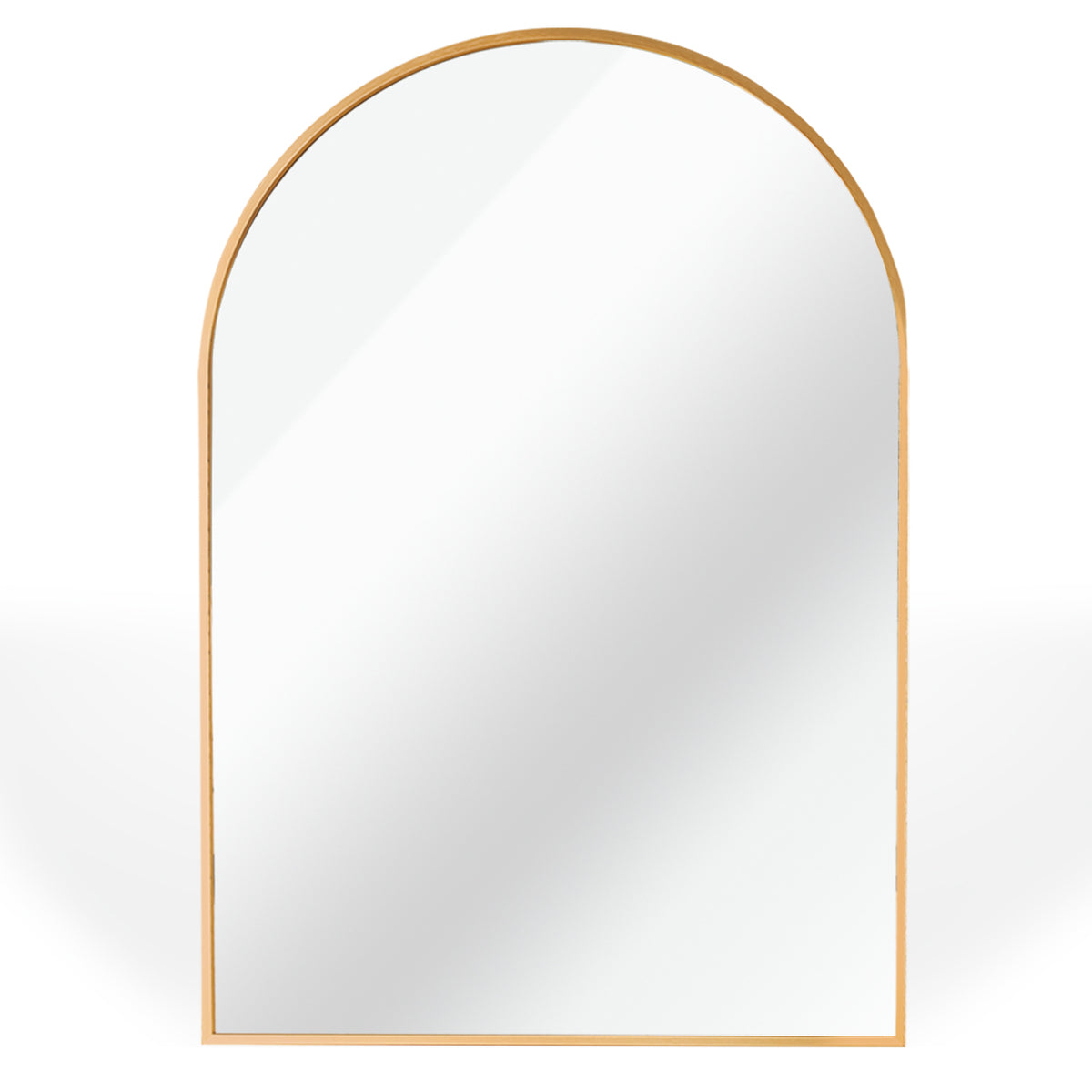 Arched gold metal mirror from Anthony & Home Classic Collection, featuring a sleek, elegant design with a rounded top and reflective surface.