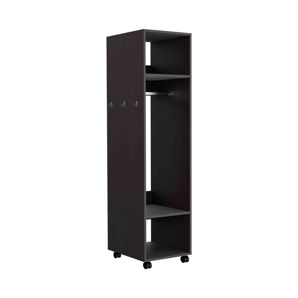 Black particle board armoire by Anthony & Home, exclusive edition with sleek design and storage compartments.
