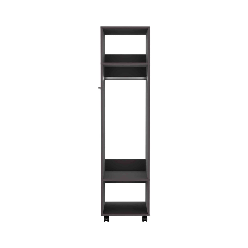 Black particle board armoire by Anthony & Home, exclusive edition, showcasing sleek design and sturdy storage cabinet.