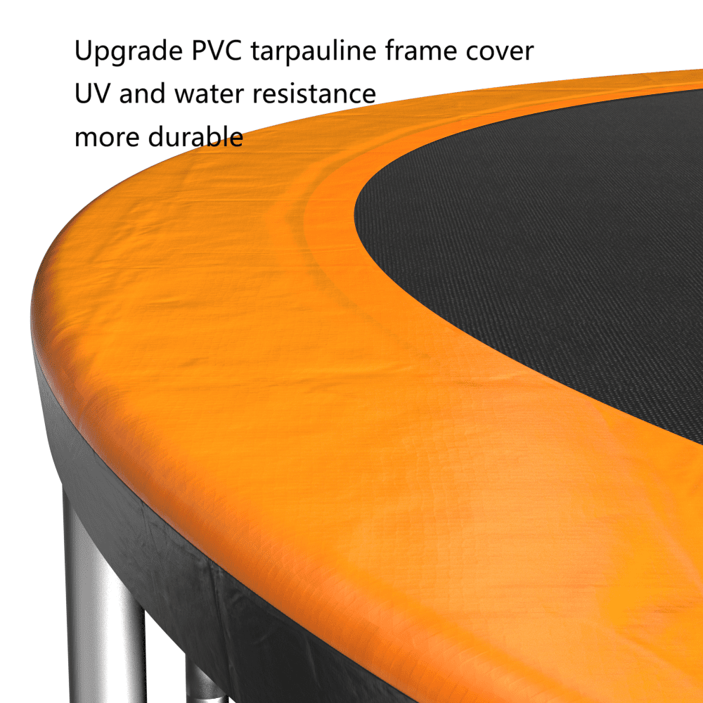 Anthony & Home 14-foot trampoline with tarpaulin cover and safety enclosure, showing the sturdy frame and netting in the image.