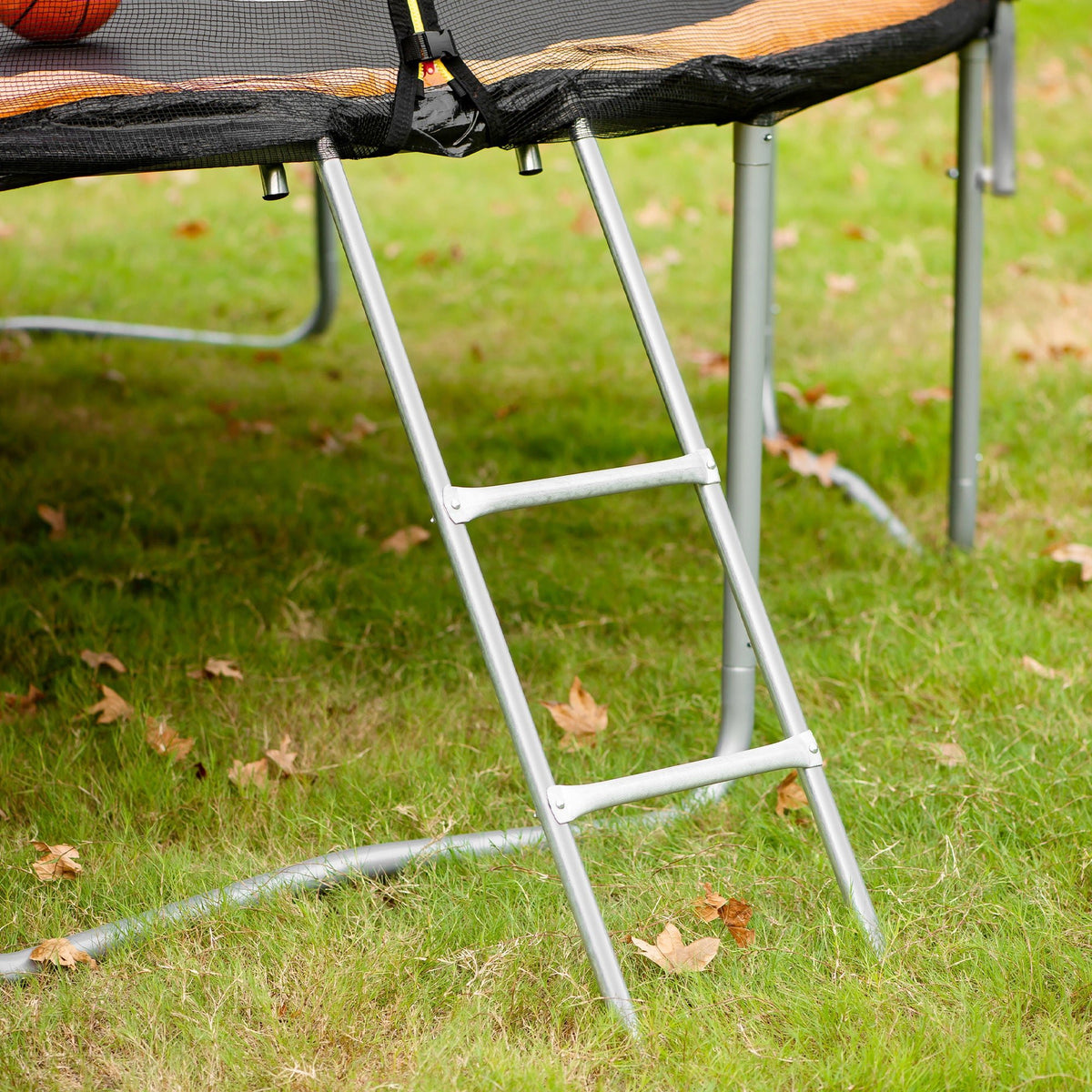 Anthony & Home 14-foot trampoline with tarpaulin cover and safety enclosure, showing the sturdy frame and jumping surface.