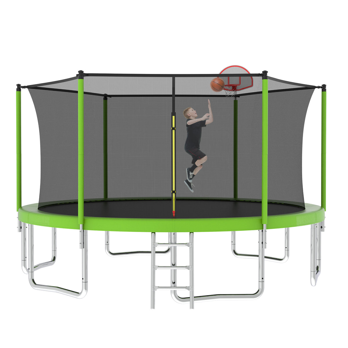 Anthony & Home Atelier 14-foot trampoline with galvanized steel frame and safety net, ideal for outdoor backyard fun.