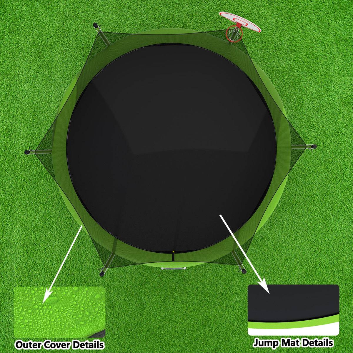 Anthony & Home 14-foot trampoline with galvanized steel frame and safety net, ideal for outdoor backyard fun and exercise.