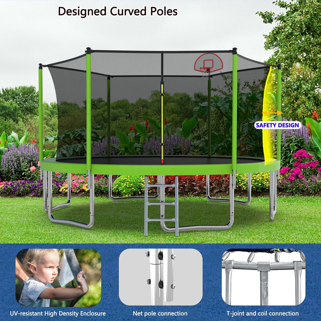 Anthony & Home 14-foot trampoline with galvanized steel frame and safety net, suitable for outdoor play and exercise.