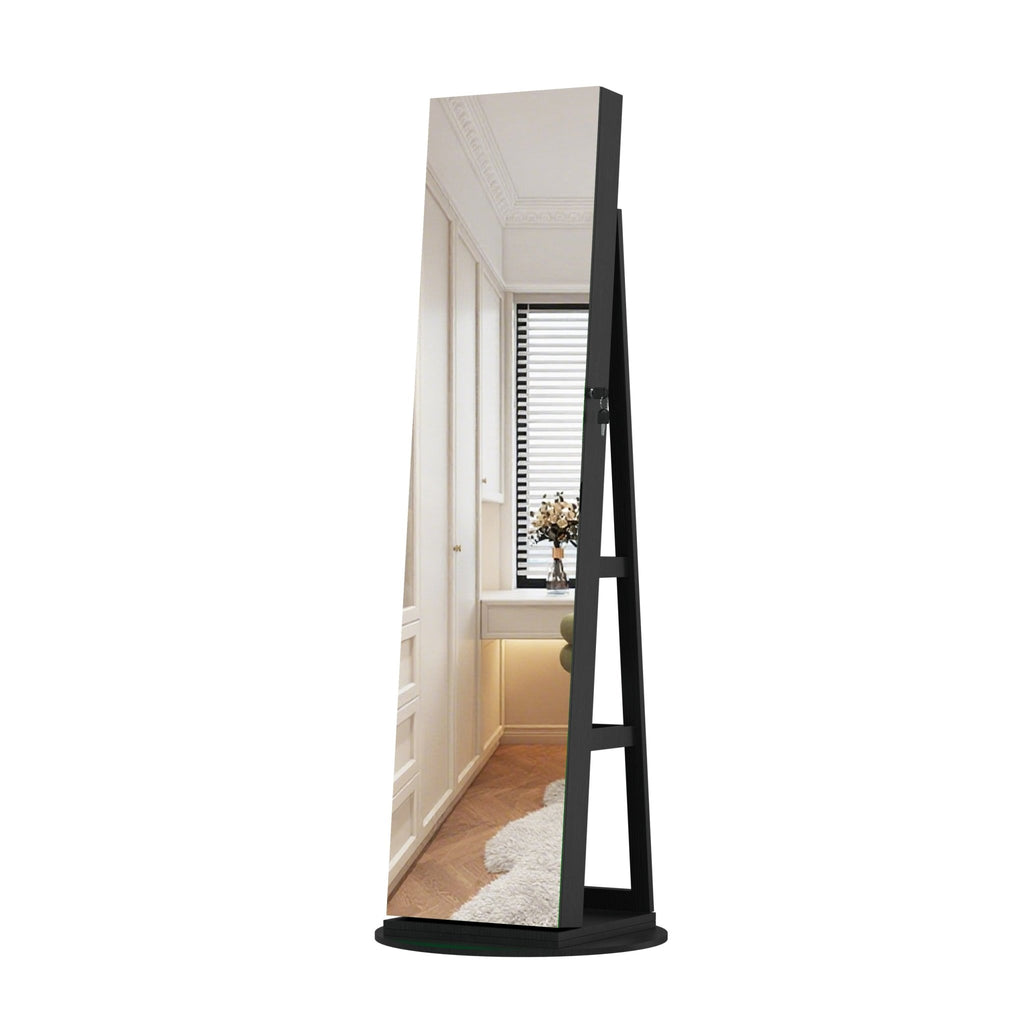 Anthony & Home Atelier 360-degree rotating jewelry cabinet with HD mirror, showing its sleek design and spacious interior for accessories.