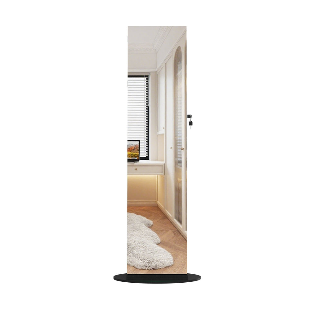 Anthony & Home Atelier 360-degree rotating jewelry cabinet with HD mirror, showcasing a sleek, functional jewelry storage solution.