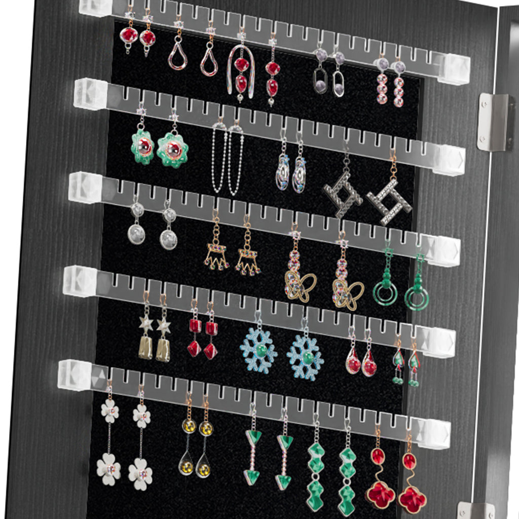 Anthony & Home Atelier 360-degree rotating jewelry cabinet with HD mirror, showing the mirrored door and interior storage compartments.